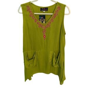 New Jungle Billee Green Embroidered Pocket Tunic – Size S – NWT
